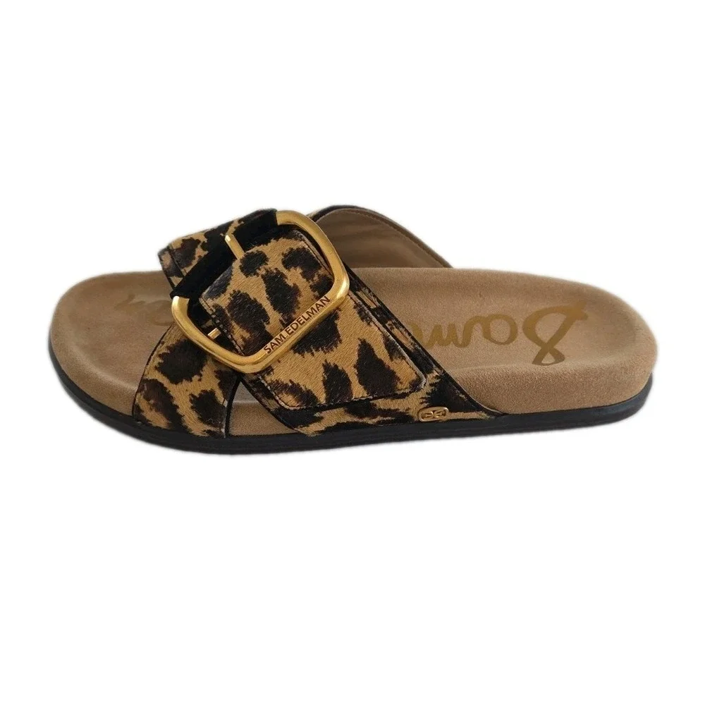 Sam Edelman Darla Sandals Leopard Print Calf Hair Buckle Slides Womens 9